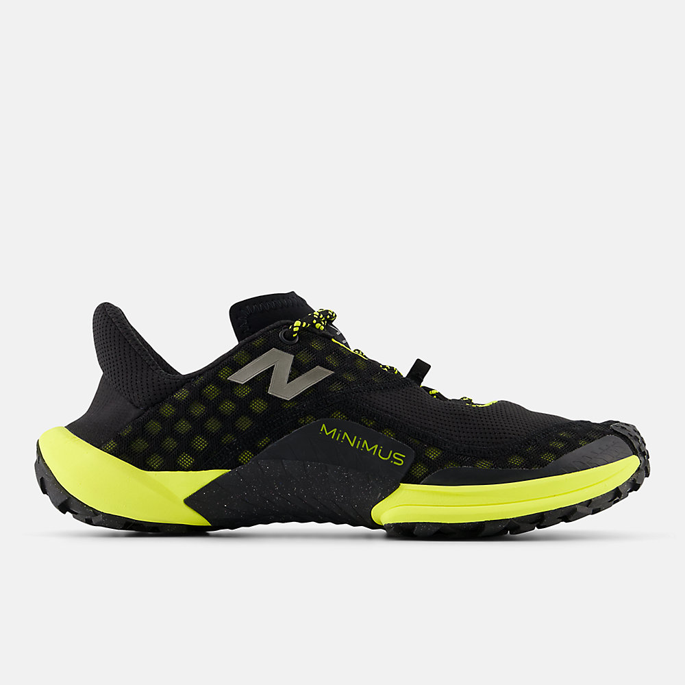 New Balance Minimus Trail Shoes Black with Firefly and Ginger Lemon